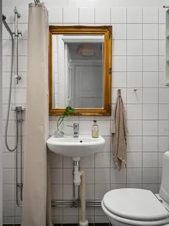 Kúpeľňa so sprchou, umývadlom a toaletou